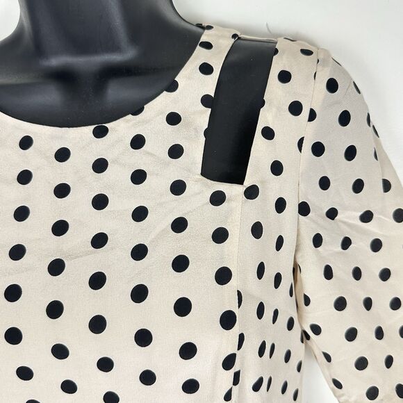 Patrizia Pepe 100%Silk Polka Dot Black Cream Dress Size 38 Cold Shoulder Lined - Picture 3 of 14